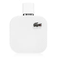 White Lacoste perfume bottle on a white background