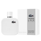 Lacoste L.12.12 Blanc Eau de Parfum bottle and packaging on a white background