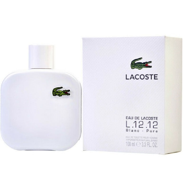Lacoste Eau de Lacoste L1212 Blanc Pure perfume bottle and packaging on a white background