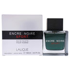 Lalique Encre Noir Sport Eau De Toilette bottle and packaging, predominantly black and white with a green accent on the bottle, and product information in English.