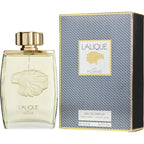 Lalique perfume bottle and packaging on a white background