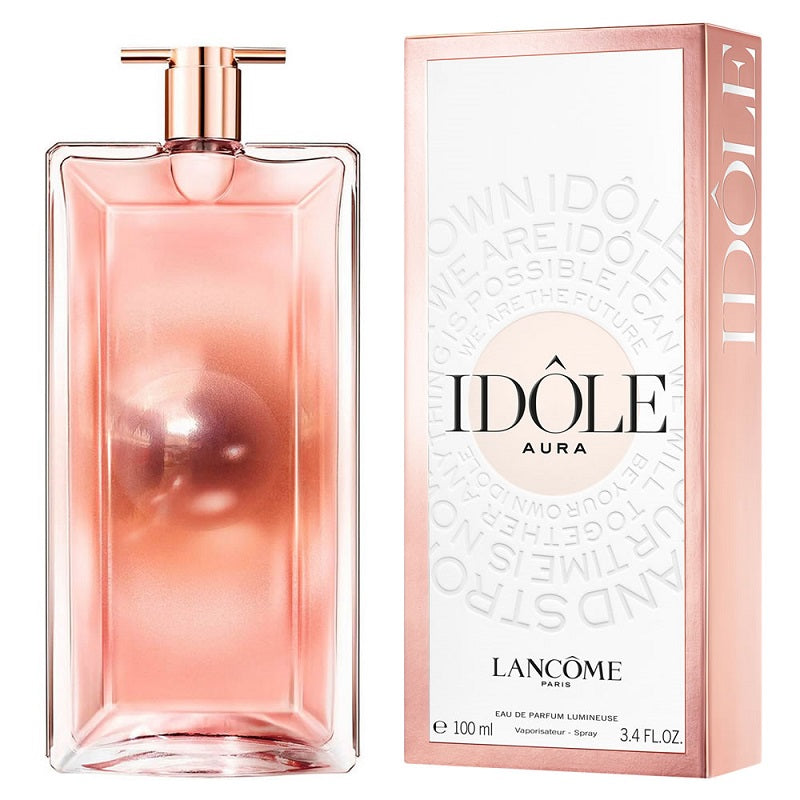 Lancème Idôlè Aura perfume bottle and packaging on a white background