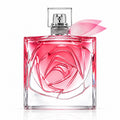 Lancôme La Vie Est Belle Rose Extraordinaire 50ml Eau de Parfum transparent sculptural glass bottle with central crystal rose design, pink fragrance, clear cap on a clean white background.