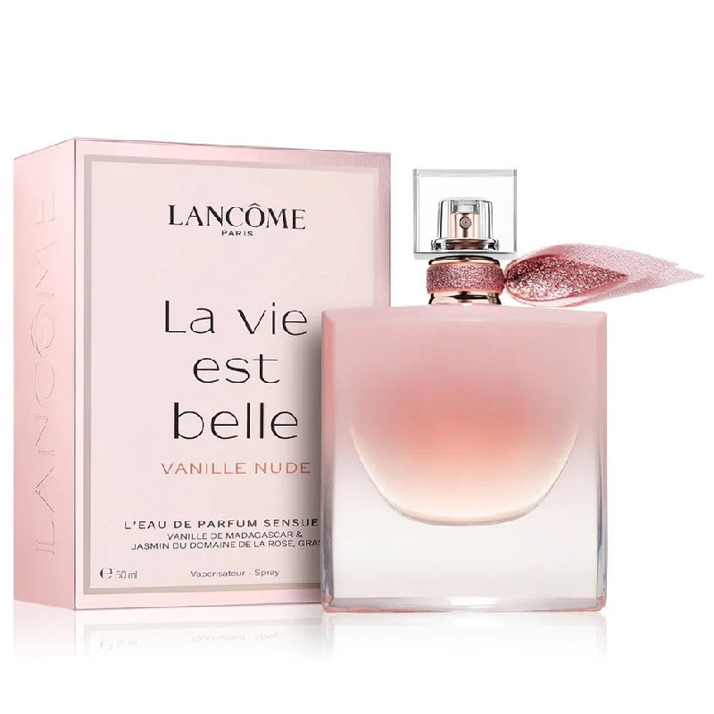 Lancome La Vie Est Belle Vanille Nude perfume bottle and packaging on a white background
