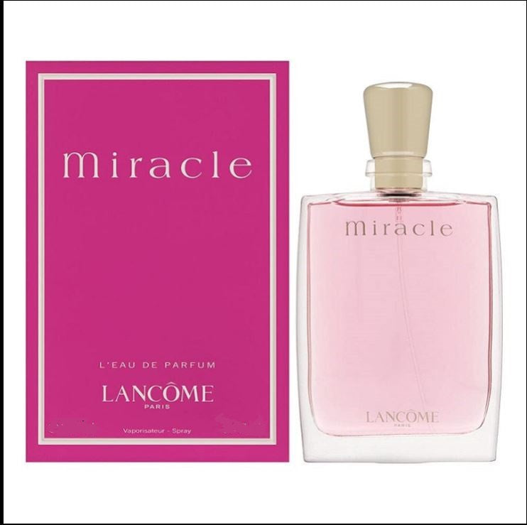 Lancome Miracle perfume bottle and packaging on a white background