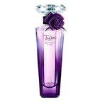 Lancome Tresor Midnight Rose perfume bottle with purple rose on a white background