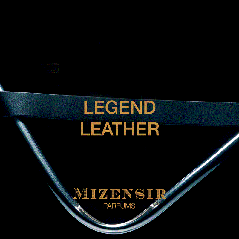 Mizensir Parfums Legend Leather product packaging with gold text on a black background