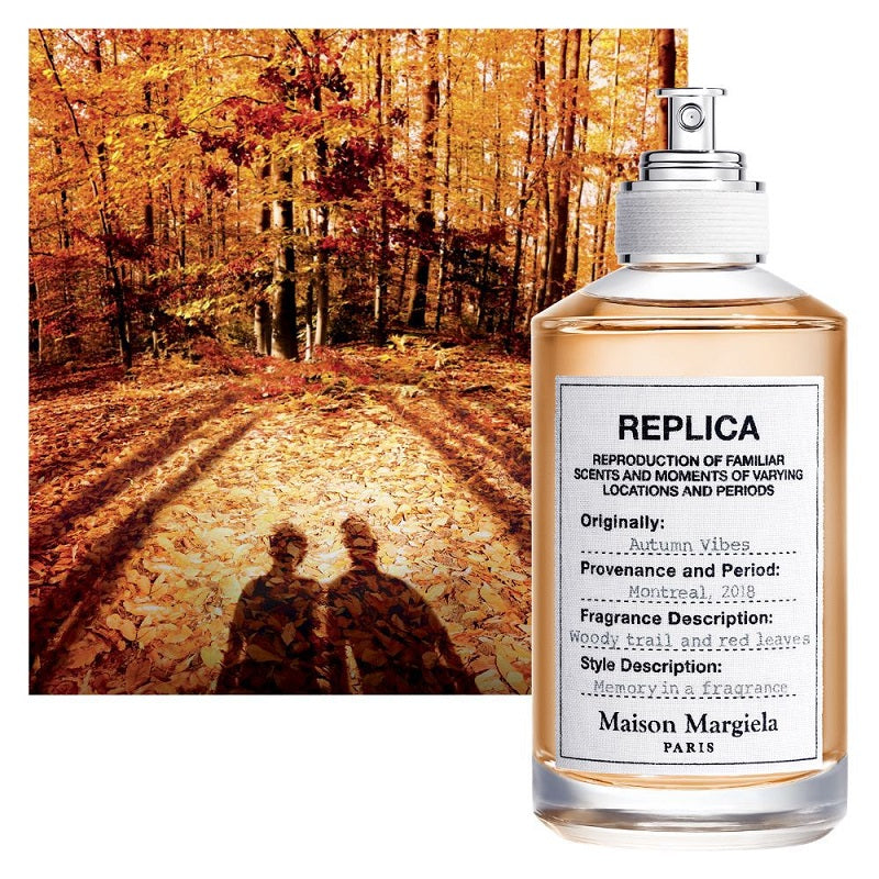 Maison Margiela Autumn Vibes 100ml Eau de Toilette lifestyle image inspired by a golden autumn forest, crisp woodland air, colourful leaves and peaceful countryside walks.