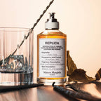 Maison Margiela replica fragrance bottle with decorative elements on a wooden surface