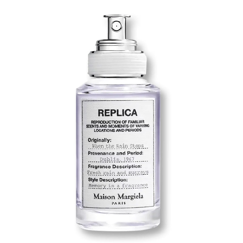 showing bottle of When the rain stops by Maison Margiela commonly known as the replica collection