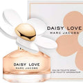Daisy Love 100ml Eau de Toilette bottle and presentation box by Marc Jacobs displayed on a pure white background.