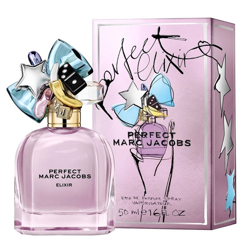 Marc Jacobs Perfect Elixir perfume bottle and packaging on a white background