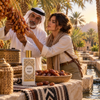 An Emirati date grower and female botanist inspect date palms and ancient irrigation channels at sunrise in Abu Dhabi's Al Ain Oasis.