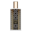 Memo Paris Abu Dhabi 75ml Eau de Parfum frosted-white rectangular bottle with gold cap and geometric Al-Sadu inspired decoration on white.
