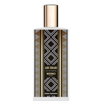 Memo Paris Abu Dhabi 75ml Eau de Parfum frosted-white rectangular bottle with gold cap and geometric Al-Sadu inspired decoration on white.