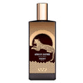 Perfume bottle with leopard design and 'Memo Paris' branding on a white background