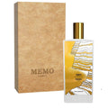 Memo Paris perfume bottle with gold cap and packaging on a white background