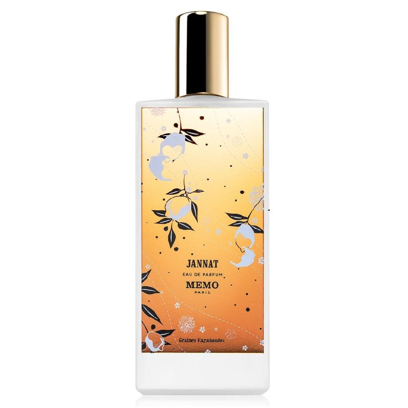 Perfume bottle with decorative label on a white background