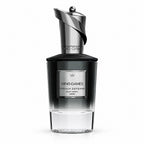 A bottle of Mind Games French Defense Black Cherry Amber perfume, featuring a dark gradient glass bottle with a metallic silver cap and a silver label on a white background.