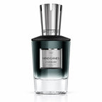 A bottle of J'ADQUIRE MIND GAMES Pomegranate London fragrance, featuring a dark green-to-clear gradient glass bottle with a polished silver cap and a silver label.