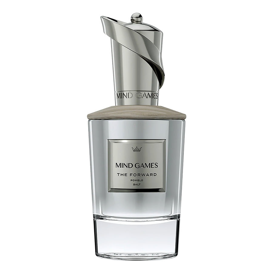 Perfume bottle labeled 'Mind Games' on a white background