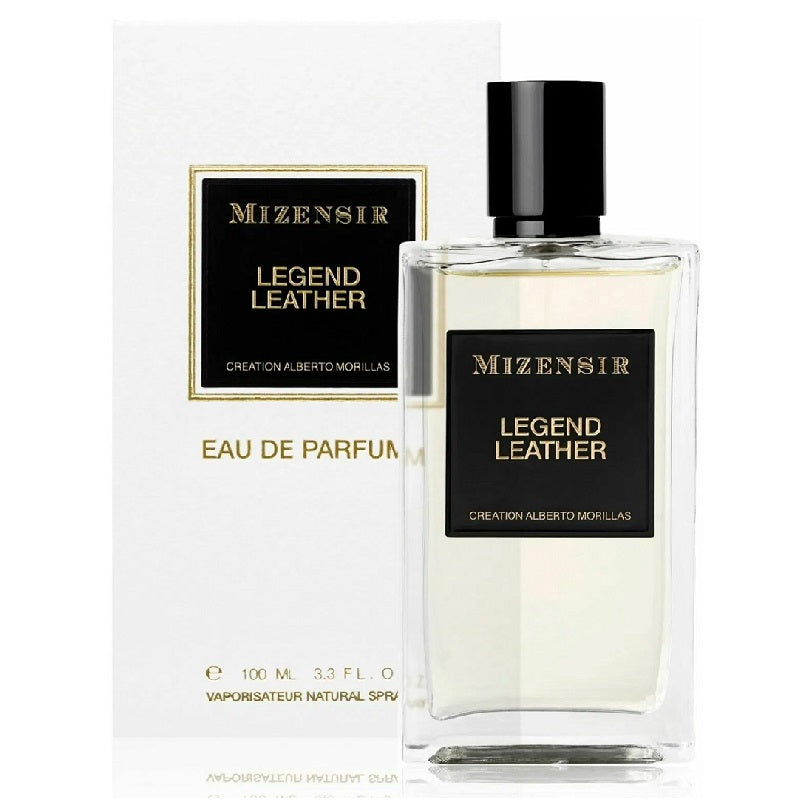 Mizensir Legend Leather Eau de Parfum bottle and packaging on a white background