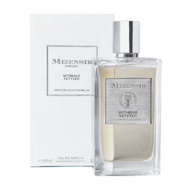 Mizensir Mythique Vetyver 100ml Parfum bottle with presentation box on a white background.