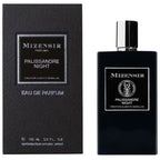Mizensir Palissandre Night Eau de Parfum shown with its black textured packaging box and the dark glass perfume bottle with a silver cap on a white background.