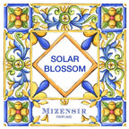 Decorative tile with floral patterns and 'Solar Blossom' text, featuring Mizensir Parfums branding.