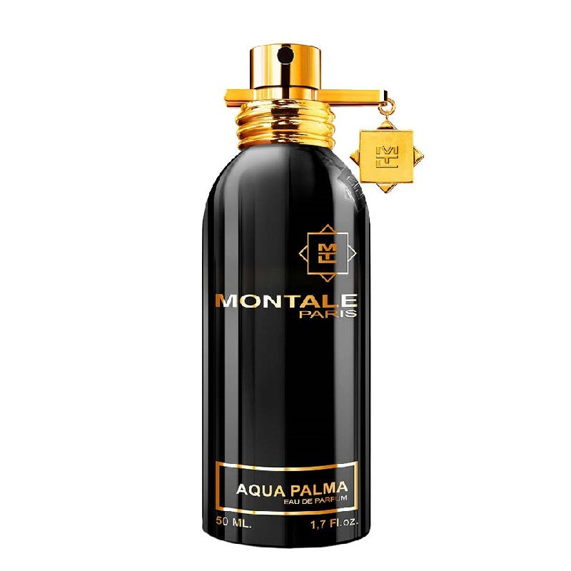 A black bottle of Montale Aqua Palma Eau de Parfum with a gold cap and a label featuring the product name and brand.