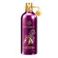 Purple perfume bottle with gold accents featuring Montale branding on a white background