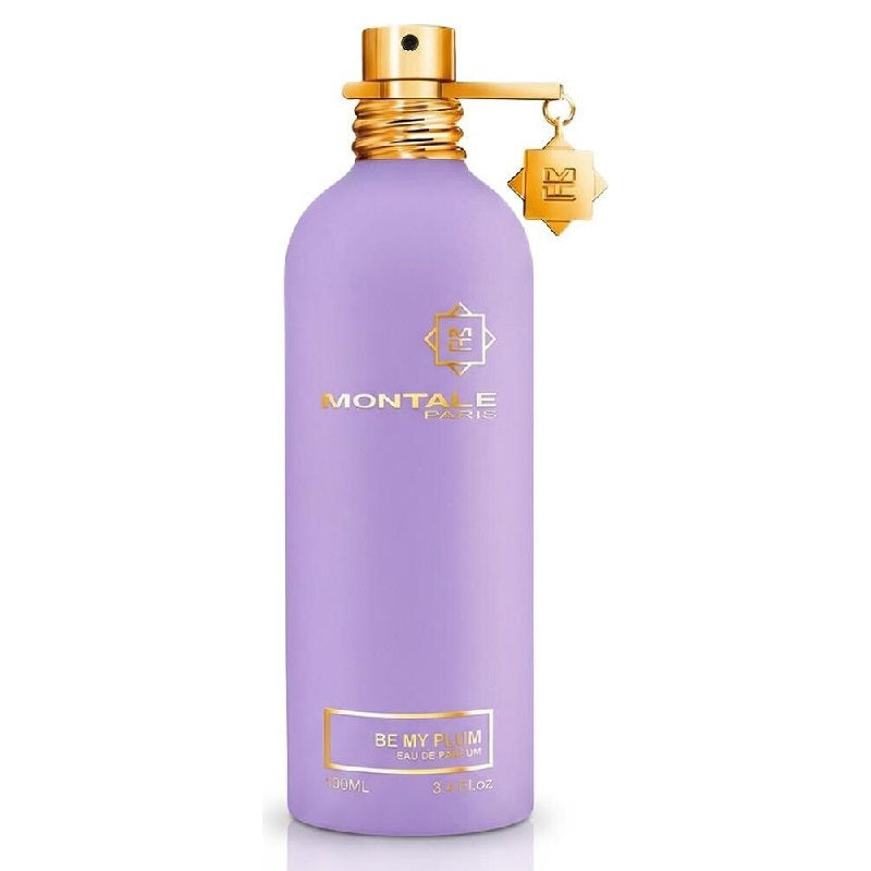 Purple perfume bottle with gold cap and 'Montale' branding on a white background