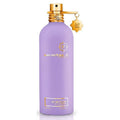 Purple perfume bottle with gold cap and 'Montale' branding on a white background