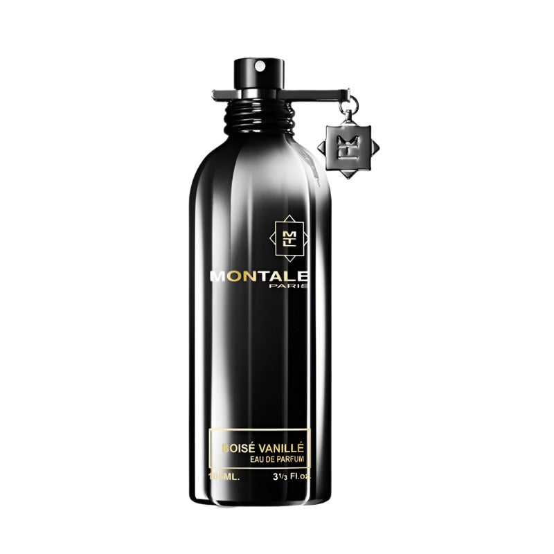 A black bottle of Montale Boise Vanille Eau de Parfum with a spray nozzle and a branded cap.