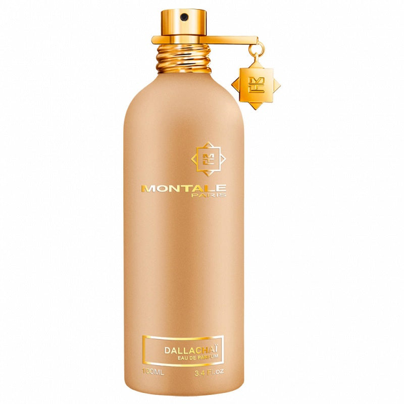 Montale perfume bottle with gold cap on a white background