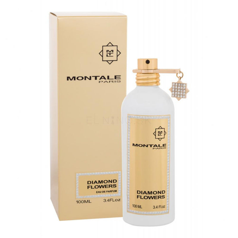 A product image featuring a 100ml bottle of Montale Diamond Flowers Eau de Parfum, with a gold-colored cap and packaging.