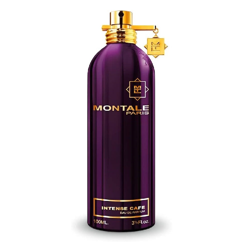 A purple bottle of Montale Intense Cafe Eau de Parfum with a gold cap and Montale branding.