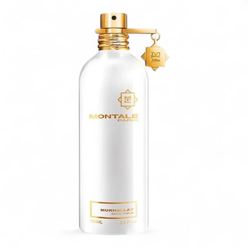 A white bottle of Montale Mukhallat eau de parfum with a gold cap and Montale branding.