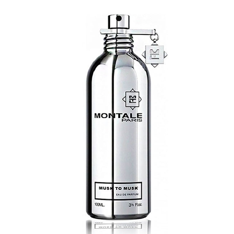 A silver bottle of Montale Musk to Musk Eau de Parfum with a spray nozzle and brand label on the front.