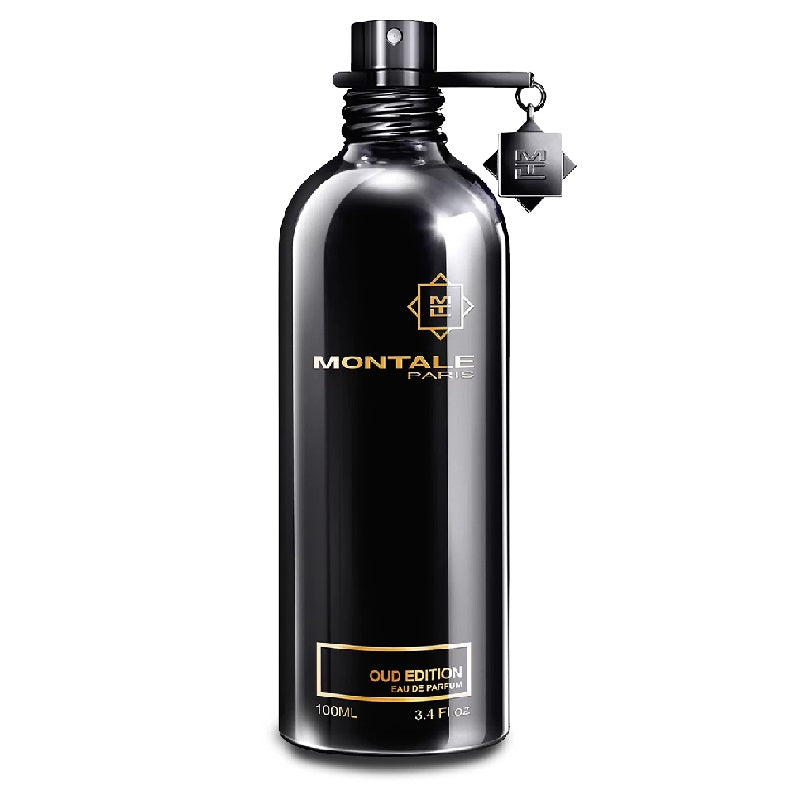 A black bottle of Montale Oud Edition Eau de Parfum with a spray nozzle and a label indicating the product is 100ml.