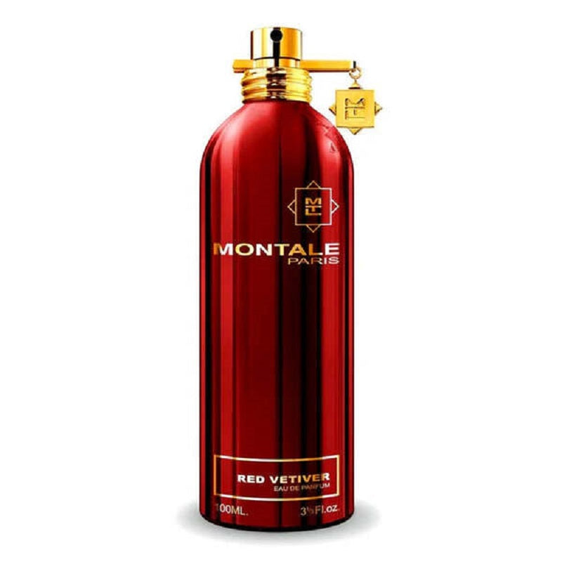 Red Montale Paris perfume bottle on a white background