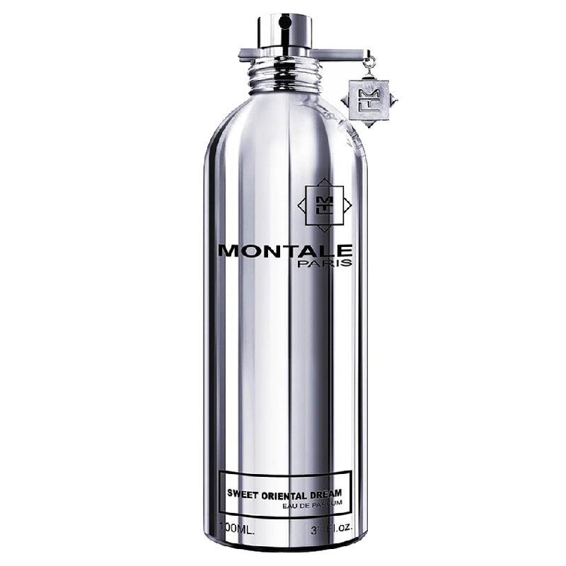 A silver bottle of Montale Sweet Oriental Dream Eau de Parfum with a black cap and label.