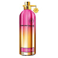 A bottle of Montale The New Rose Eau de Parfum with a pink to orange gradient and a gold cap.