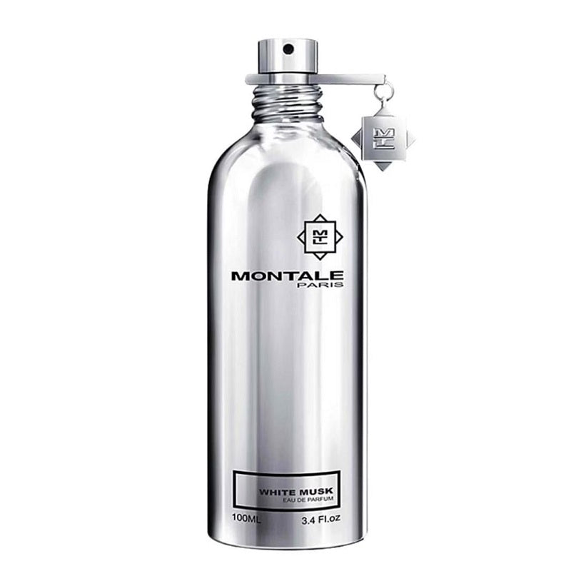 A silver bottle of Montale White Musk Eau de Parfum with a spray nozzle and label.