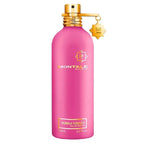 Pink Montale perfume bottle with gold cap on a white background