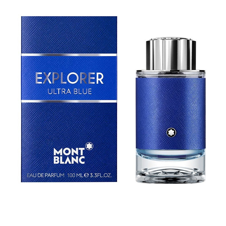 Mont Blanc Explorer Ultra Blue Eau de Parfum for men in a 100ml bottle with packaging.