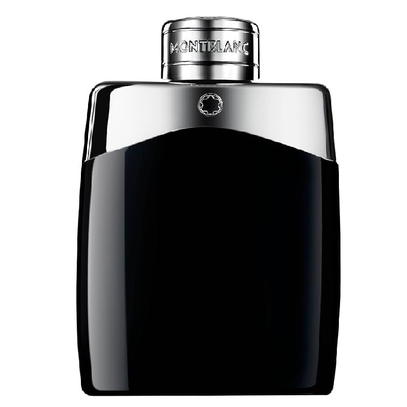 A bottle of Mont Blanc Legend Men Eau de Toilette with a black and silver design.