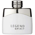 A bottle of Mont Blanc Legend Spirit Men Eau de Toilette with a white label and a silver cap.