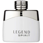 A bottle of Mont Blanc Legend Spirit Men Eau de Toilette with a white label and a silver cap.