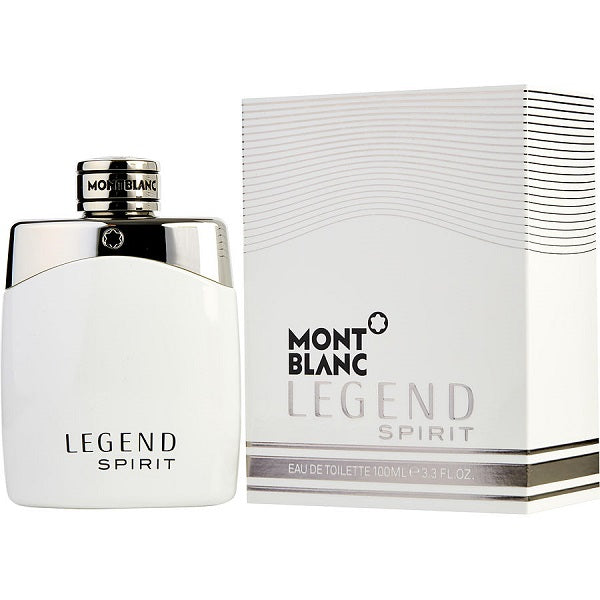 A product image featuring a 30ml Eau De Toilette spray bottle and box for Mont Blanc Legend Spirit Men. The bottle is white with Mont Blanc branding, and the box is white with wavy lines design.